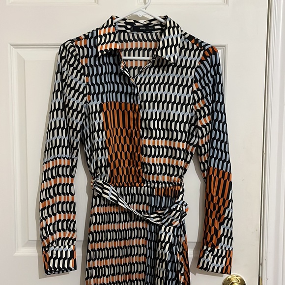 Mango Belted Geometric Print Midi Dress‎ Wedding Guest - Picture 5 of 8